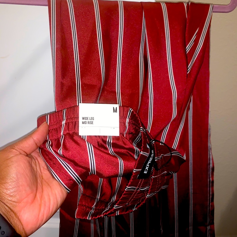 Burgundy white and black wide leg pants